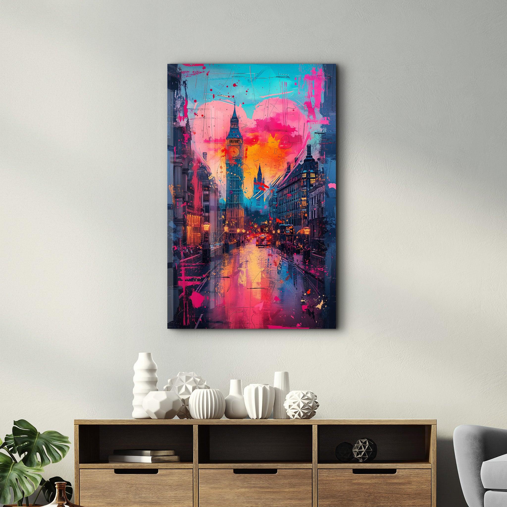 Street in London Painting | Glass Wall Art - Artdesigna