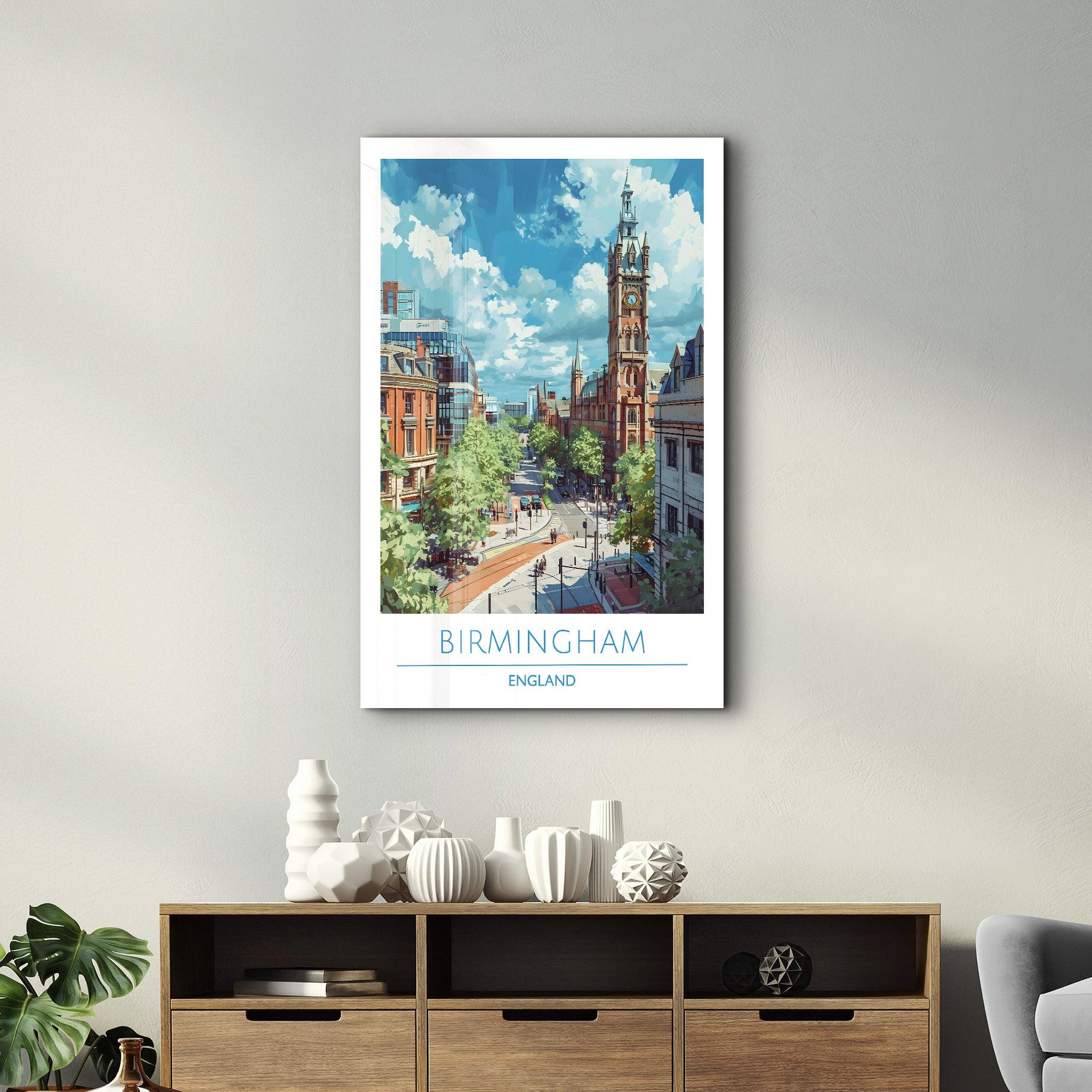 Birmingham England-Travel Posters | Glass Wall Art - Artdesigna