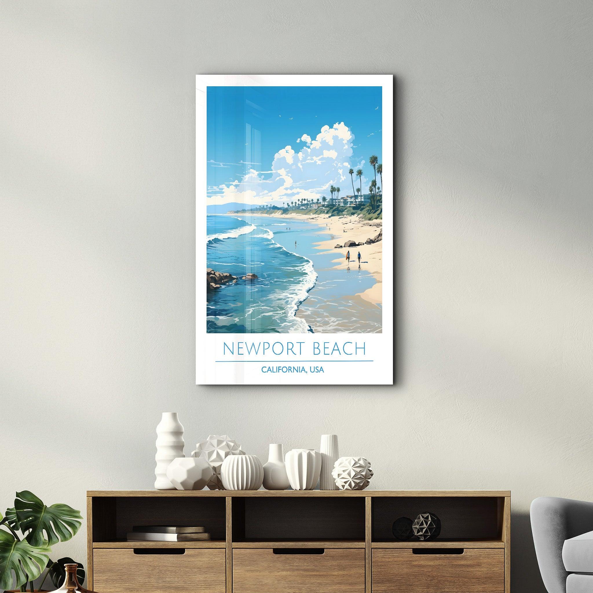 New Port Beach California-Travel Posters | Glass Wall Art - Artdesigna