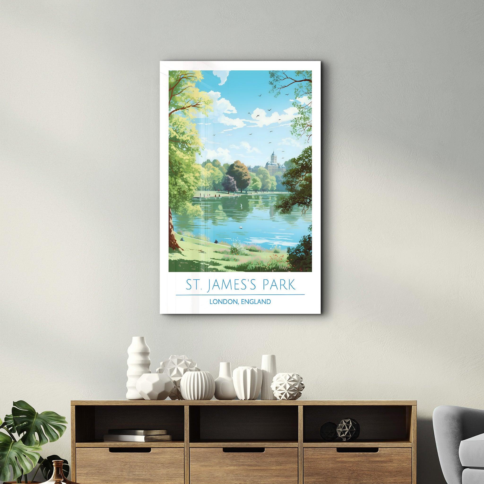 St. James Park- London England-Travel Posters | Glass Wall Art - Artdesigna