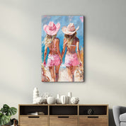 Pink CowGirls On the Beach - Glass Wall Art - Artdesigna