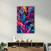 Colorful Tropical Leaves - Glass Wall Art - Artdesigna