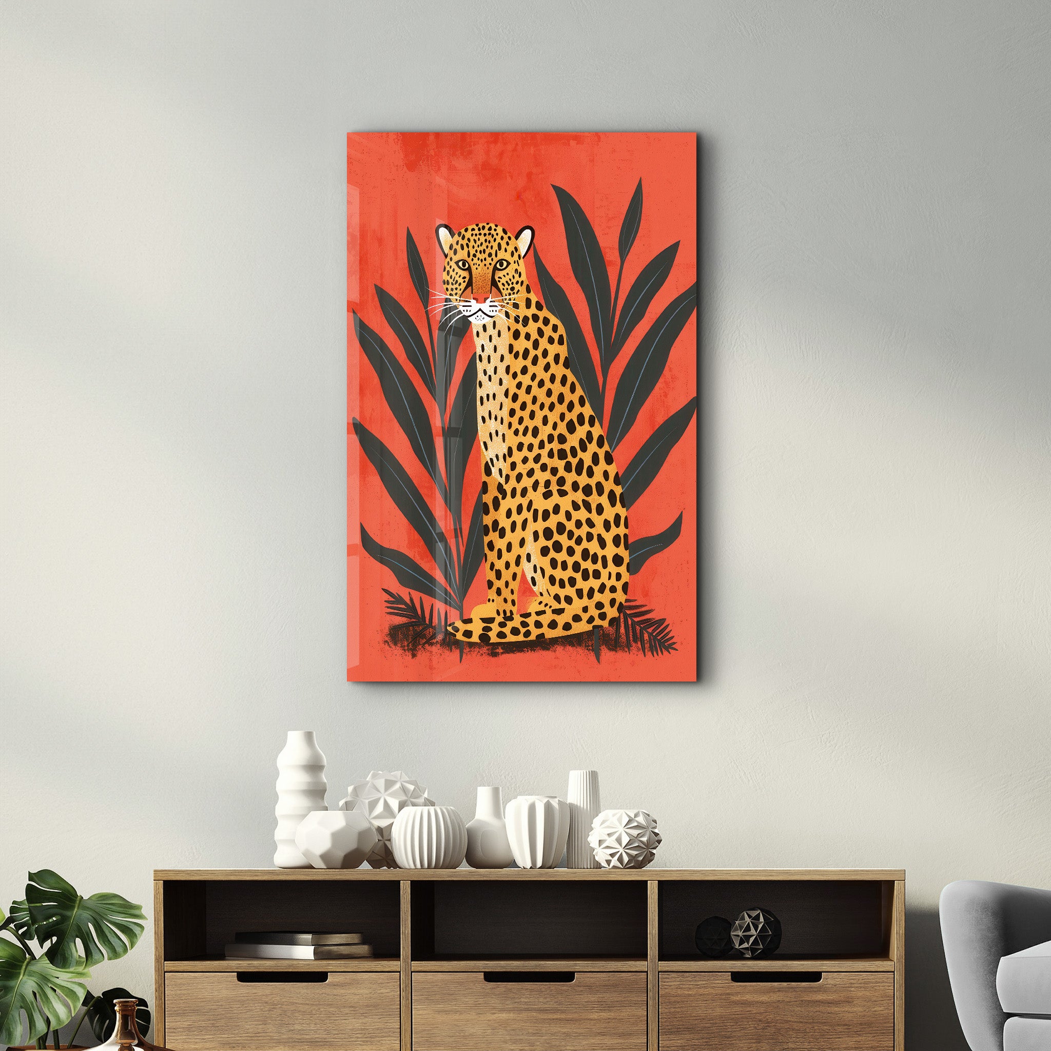 Bohemian Leopard Retro - Glass Wall Art - Artdesigna