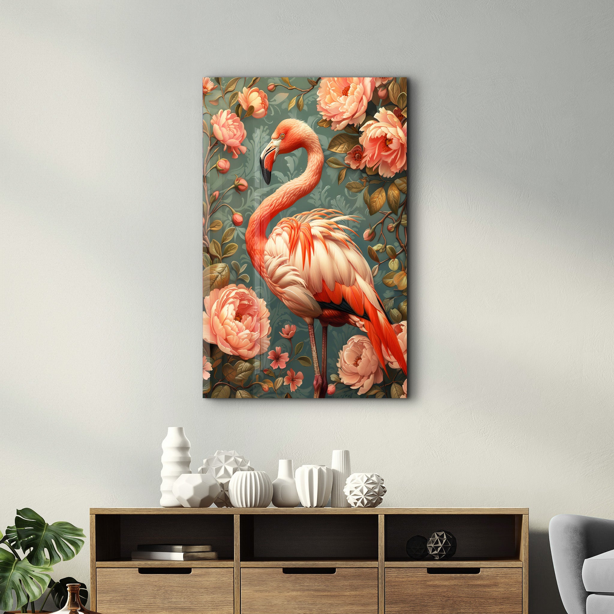 Beautiful Flamingo Pastel Tones - Glass Wall Art - Artdesigna