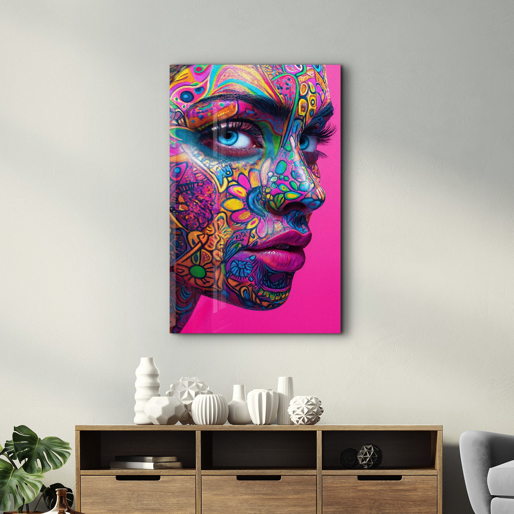 Psychedelic Floral Portrait | Glass Wall Art