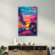 MiaMi Sunset | Designers Collection Glass Wall Art - Artdesigna