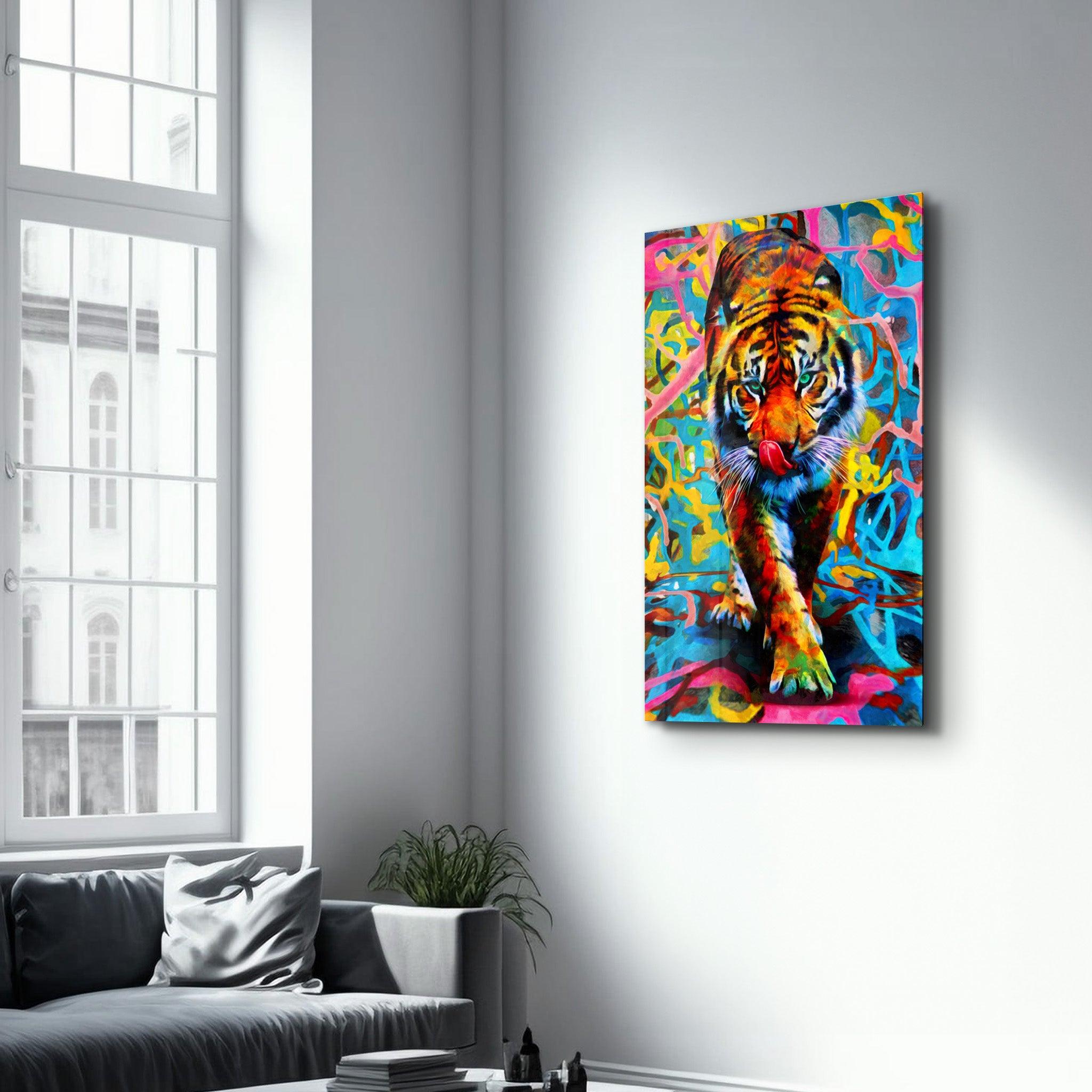 Abstract Colorful Tiger | Glass Wall Art - Artdesigna