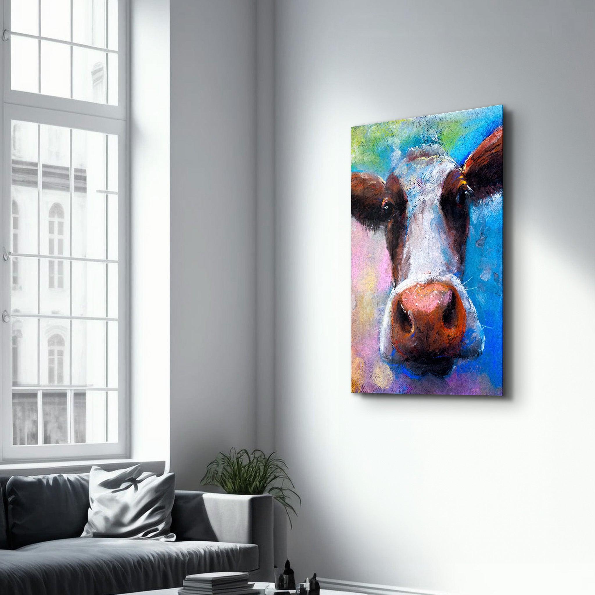 Cow Smiling | Glass Wall Art - Artdesigna