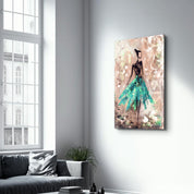 Ballerina (Green) | Glass Wall Art - Artdesigna