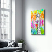 Colorful Giraffe | Glass Wall Art - Artdesigna