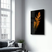 Orange Feather | Glass Wall Art - Artdesigna