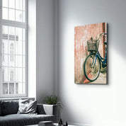 Bicycle with Basket | Glass Wall Art - Artdesigna