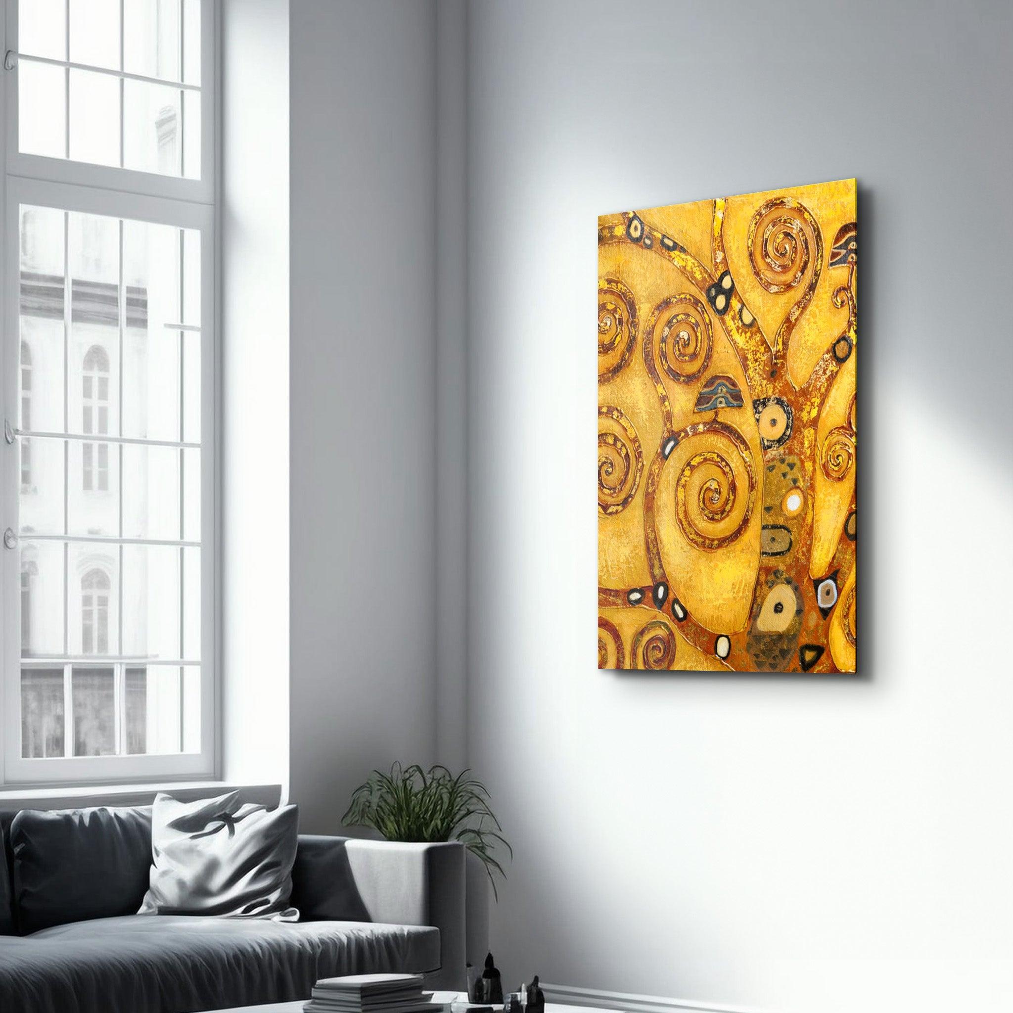 Abstract Golden Tree | Glass Wall Art - Artdesigna