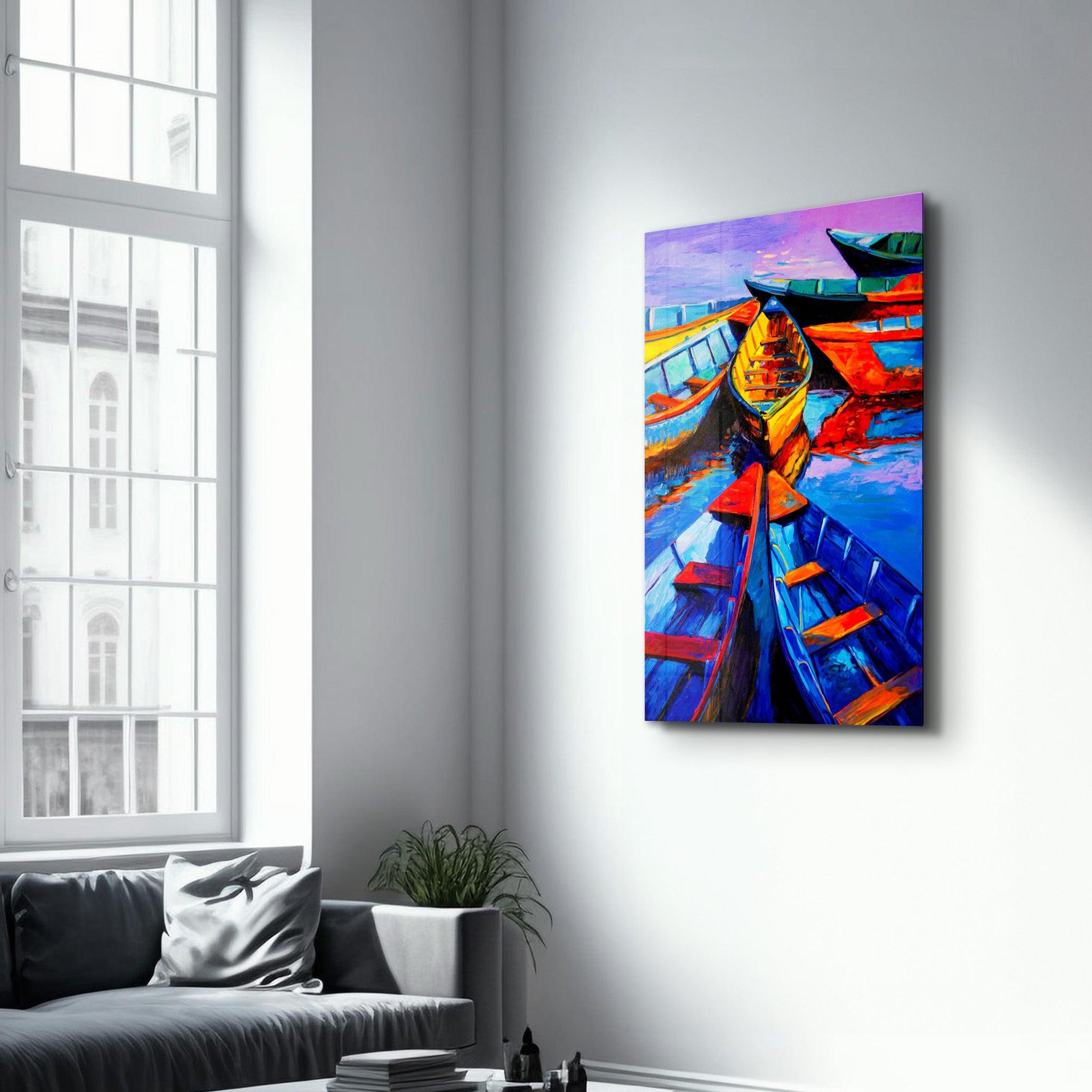 Boats Meeting | Glass Wall Art - Artdesigna