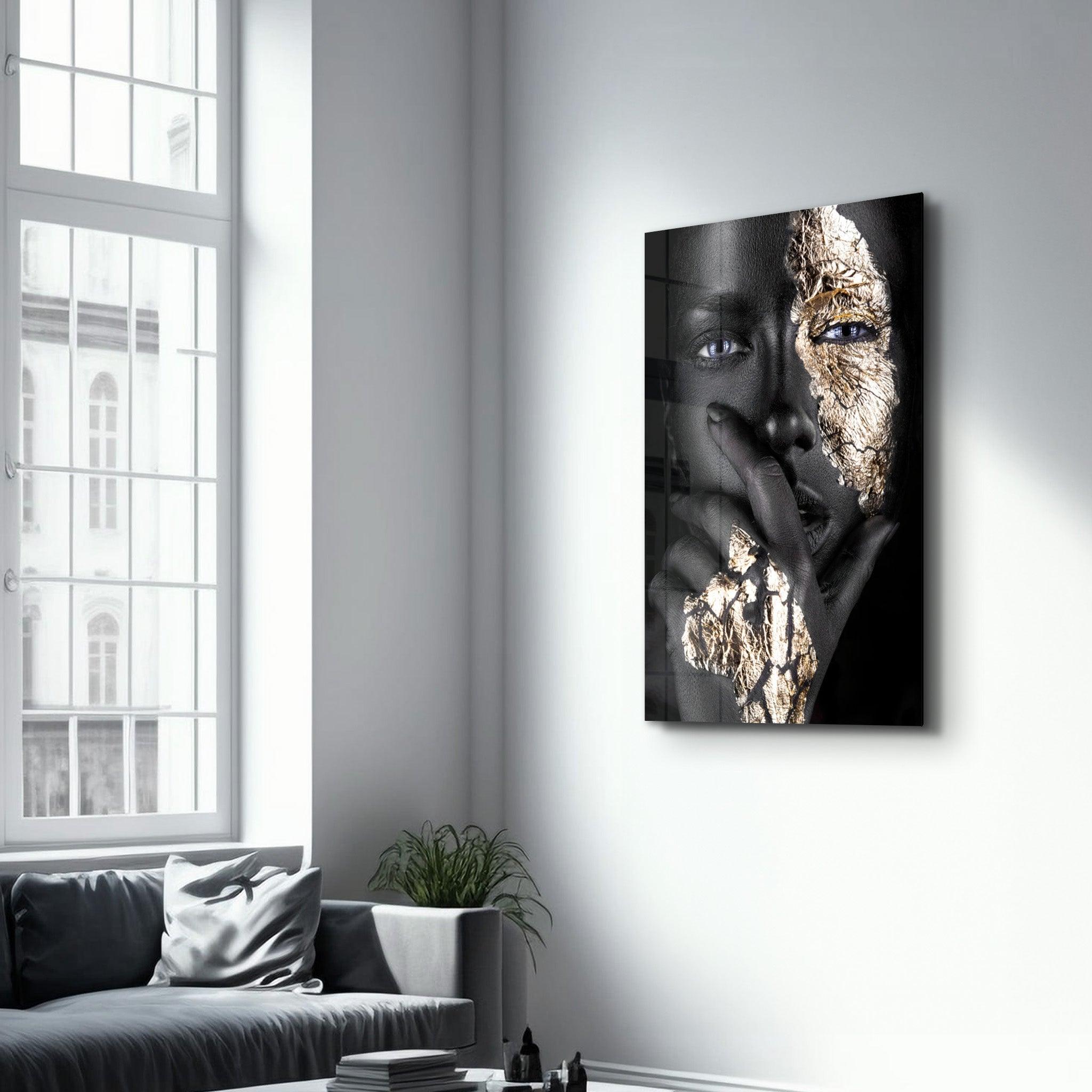 Covering Face Woman Portrait | Glass Wall Art - Artdesigna