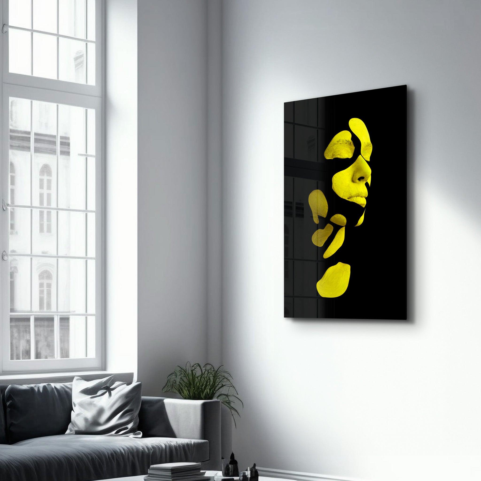 Mysterious Yellow Face | Glass Wall Art - Artdesigna