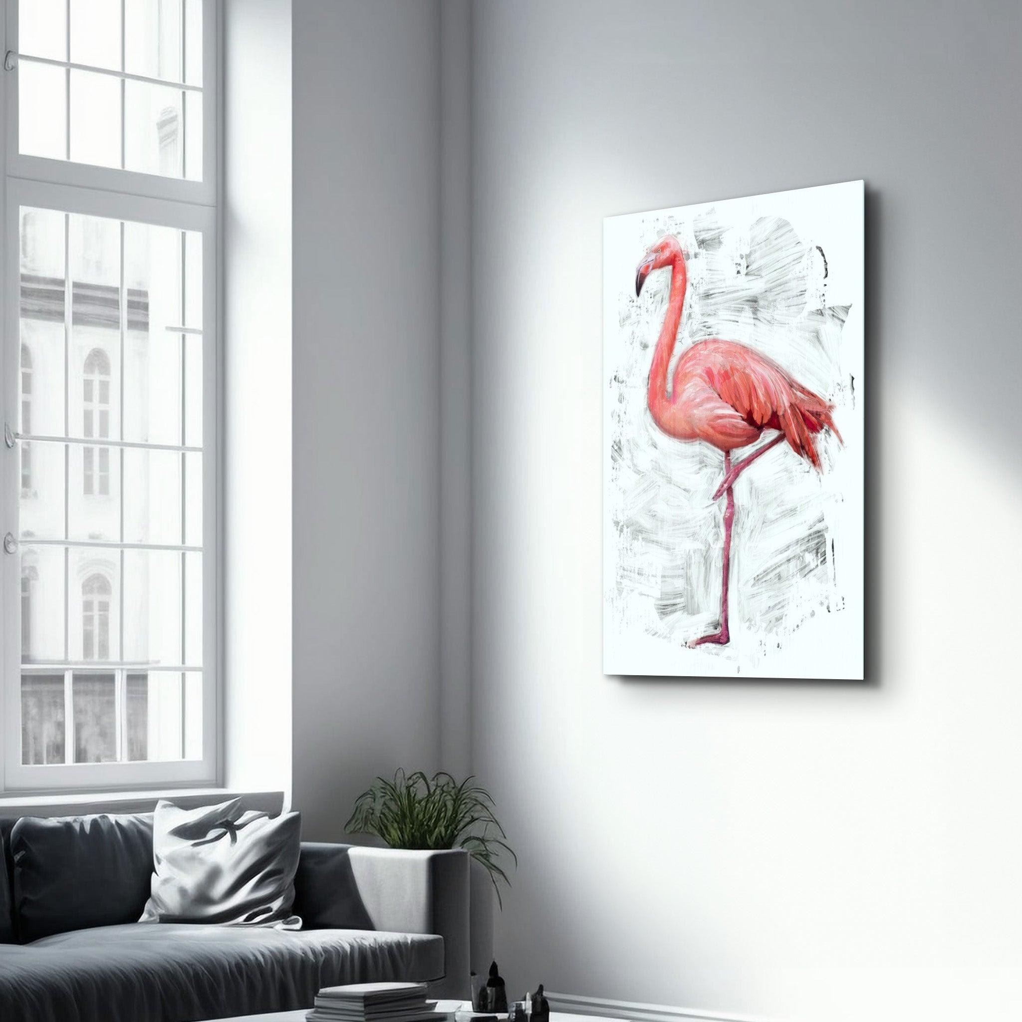 Abstract Flamingo | Glass Wall Art - Artdesigna