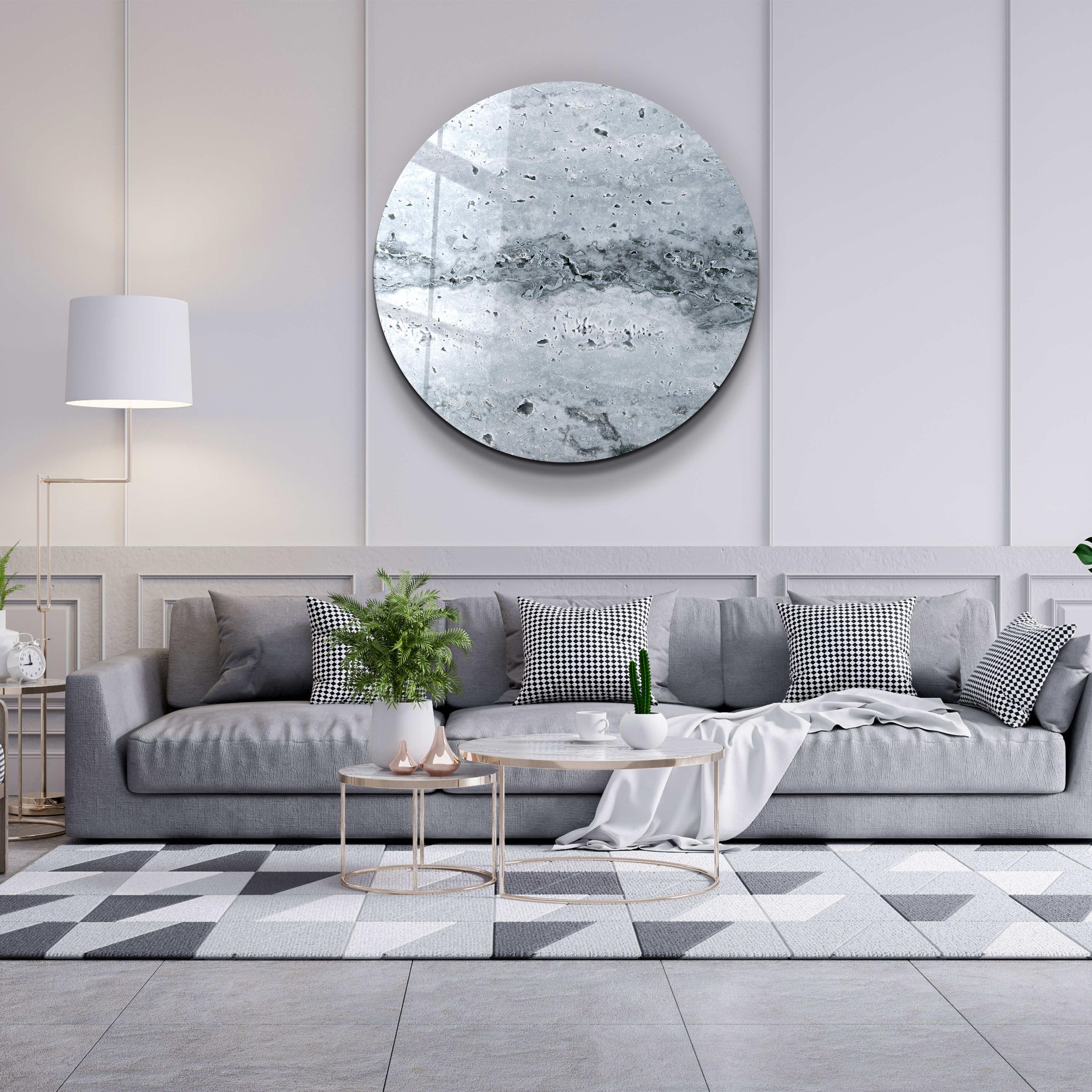 ・"Travertine Stone - Light Gray"・Rounded Glass Wall Art - ArtDesigna Glass Printing Wall Art