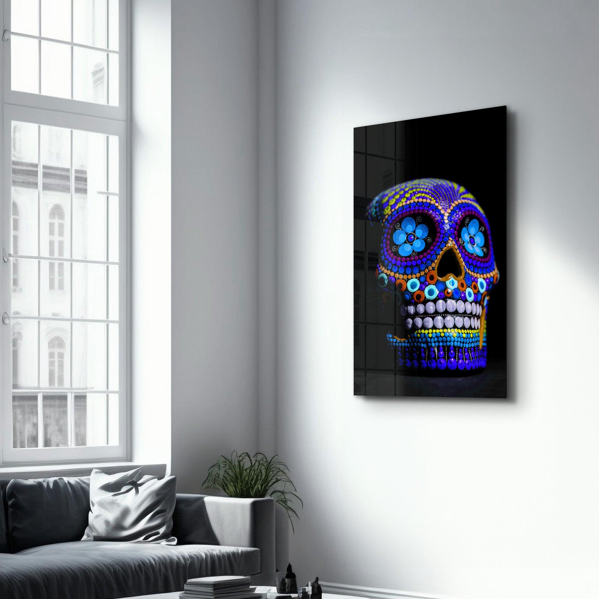 Sugar Skull -Mexican Skull V2 | Designers Collection Glass Wall Art - Artdesigna