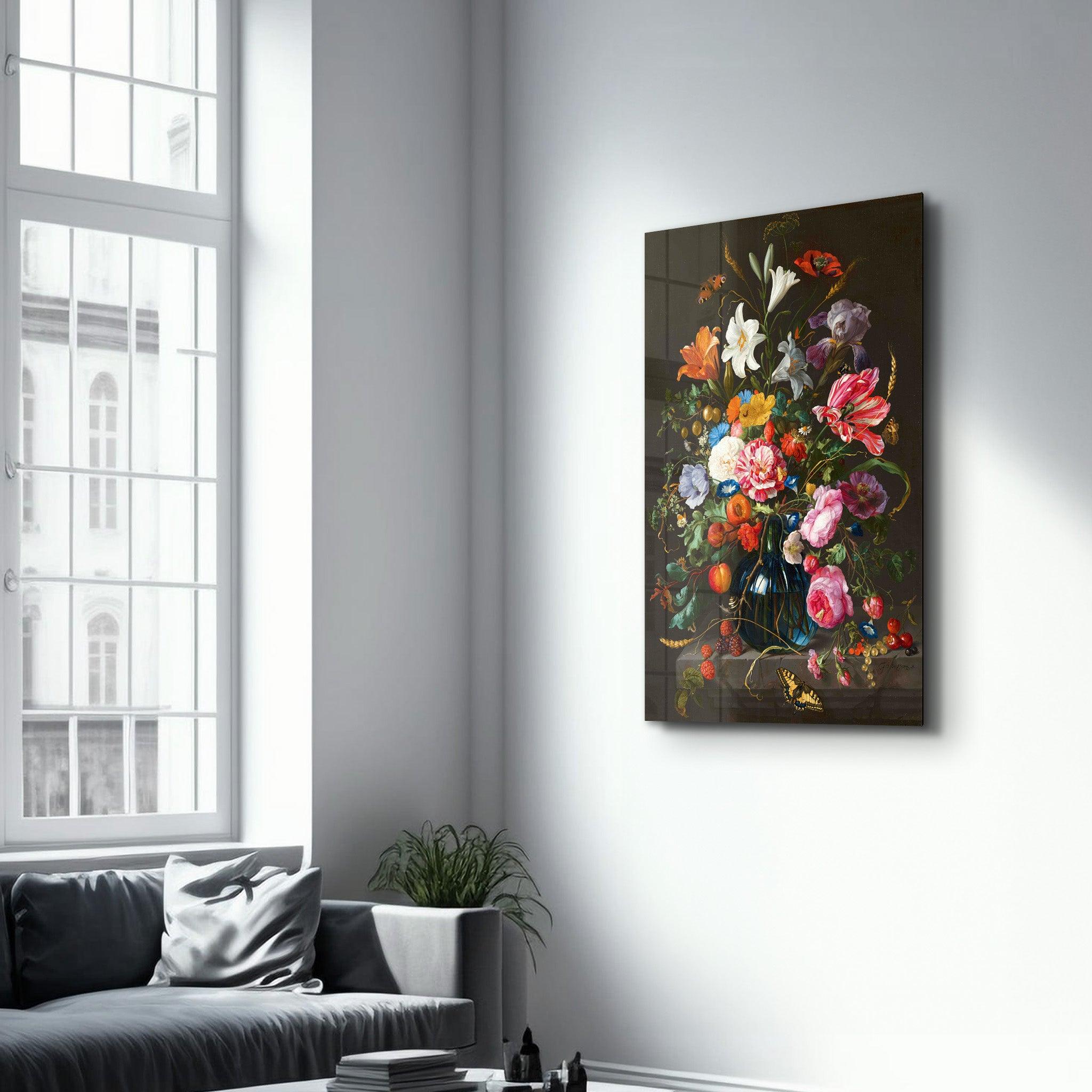 Retro Flowers | Designer's Collection Glass Wall Art - Artdesigna