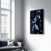 Steel Robot Girl in Blue | Designer's Collection Glass Wall Art - Artdesigna