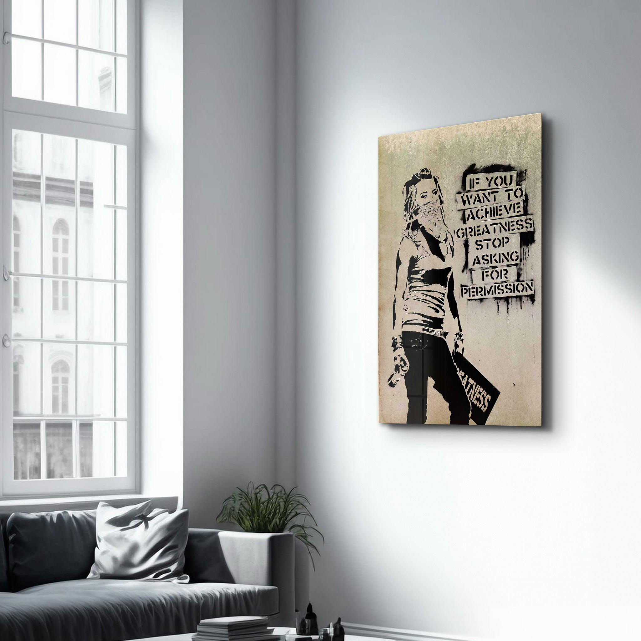 Banksy - Greatness | Glass Wall Art - Artdesigna