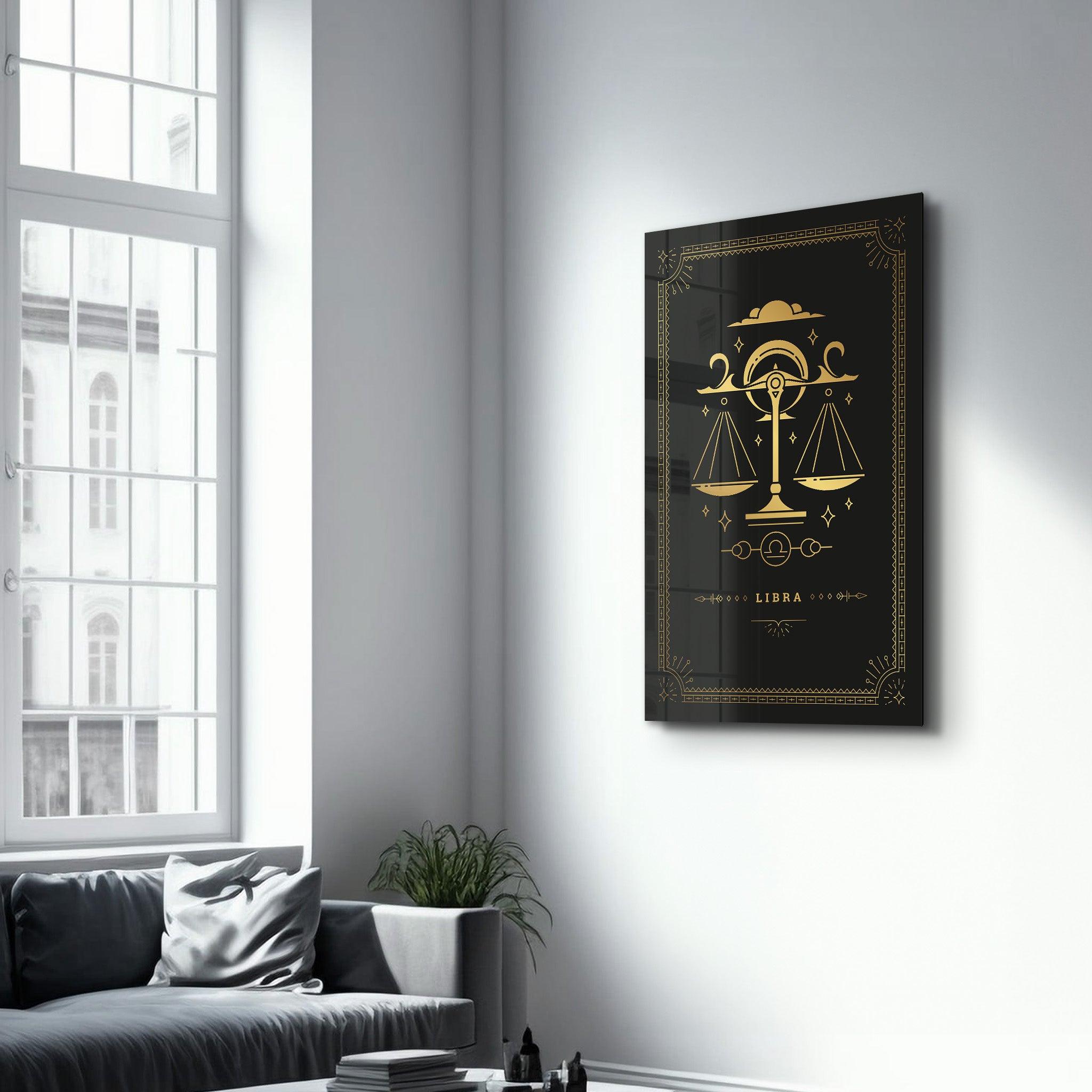 LIBRA | Black Zodiac Collection Glass Wall Art - Artdesigna