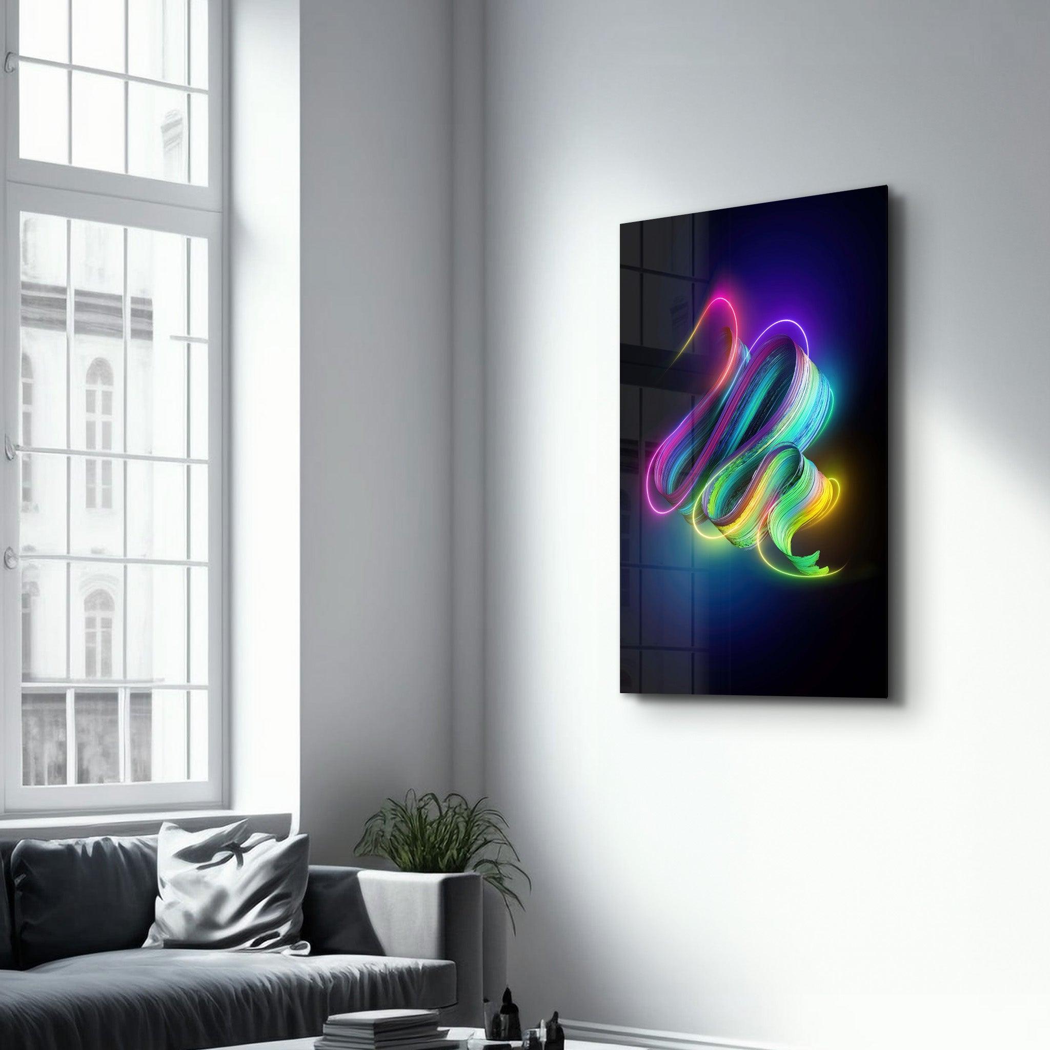 Neon Brush Strokes | Glass Wall Art - Artdesigna