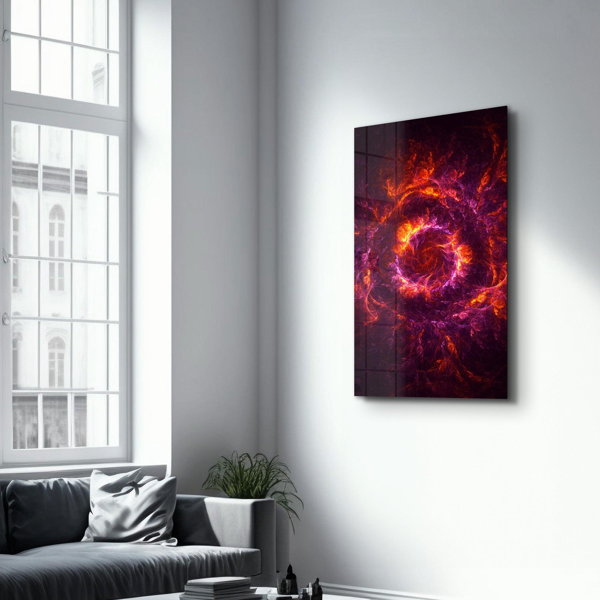 Purple & Red Flames | Glass Wall Art - Artdesigna