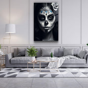 Sugar Skull Make Up | Designers Collection Glass Wall Art - Artdesigna