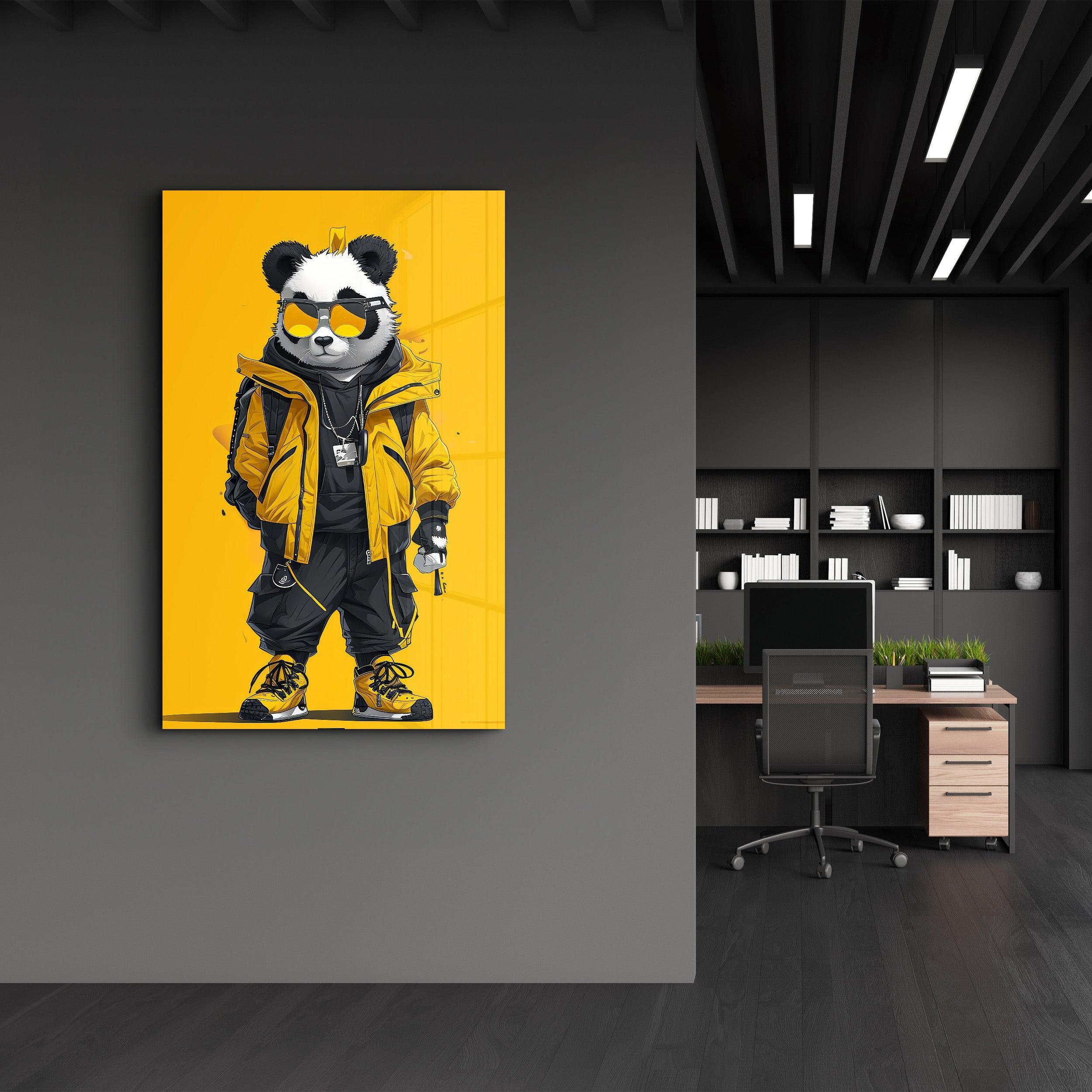 Stylish Panda - Glass Wall Art - Artdesigna