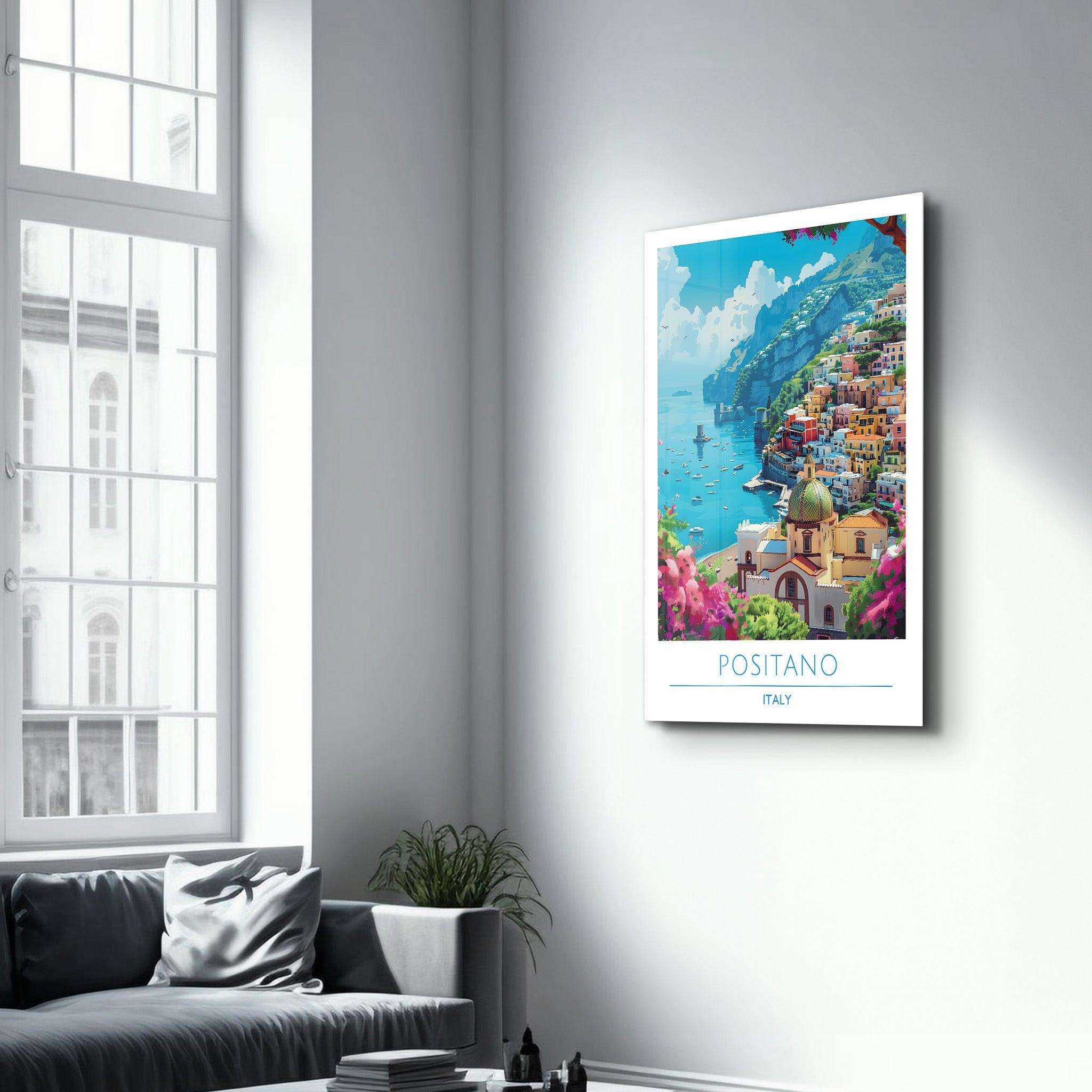 Positano Italy-Travel Posters | Glass Wall Art - Artdesigna