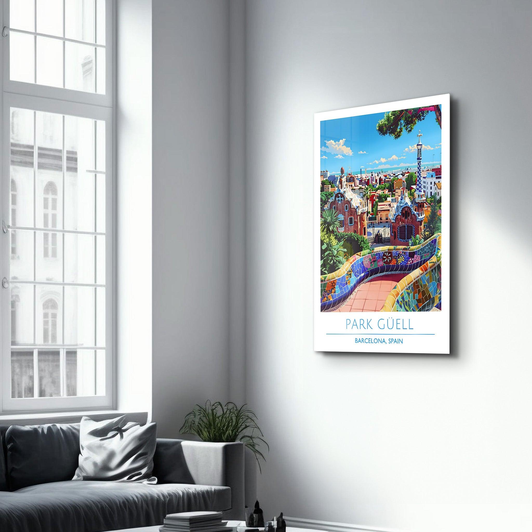 Park Guell 2-Barcelona Spain-Travel Posters | Glass Wall Art - Artdesigna