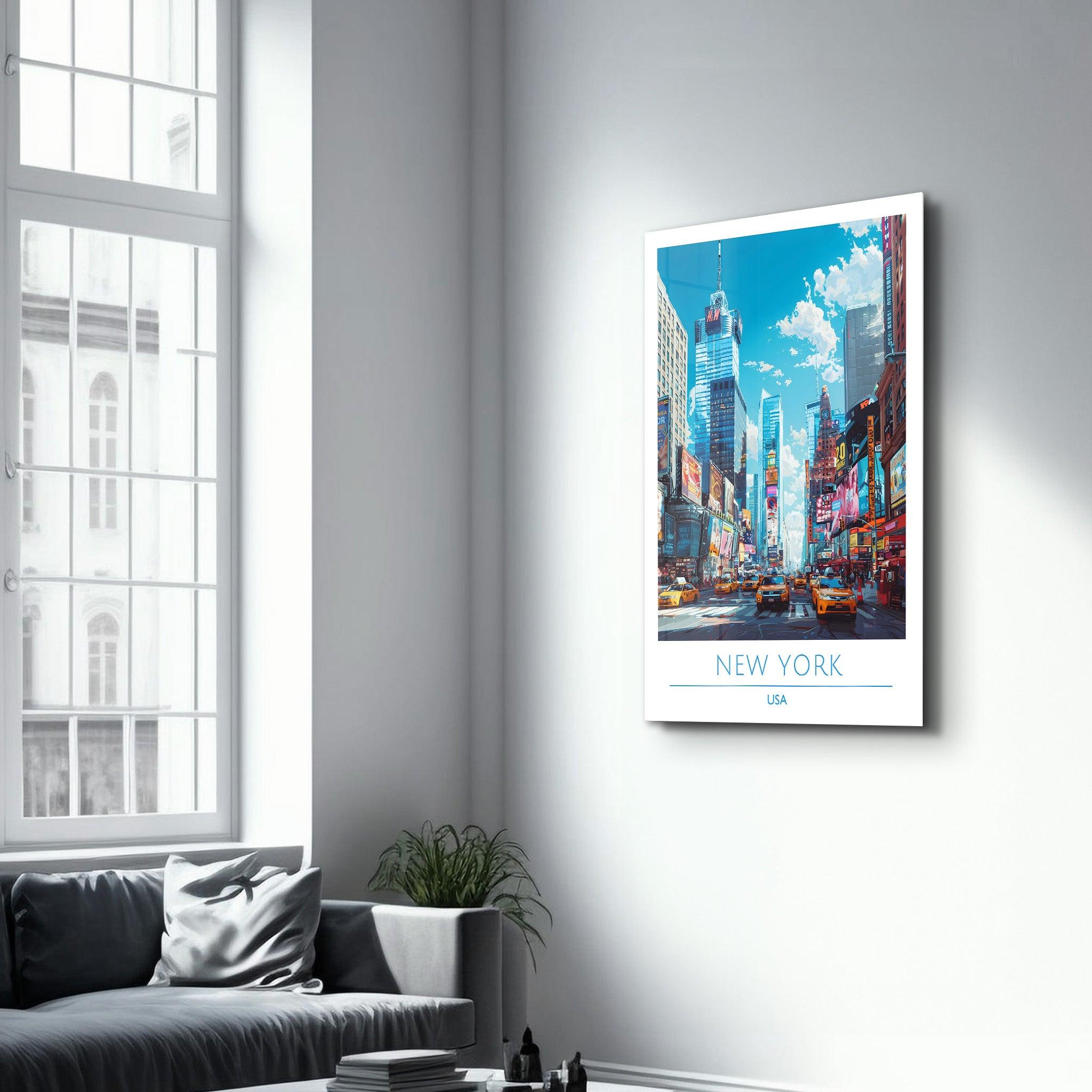 New York USA 3-Travel Posters | Glass Wall Art - Artdesigna