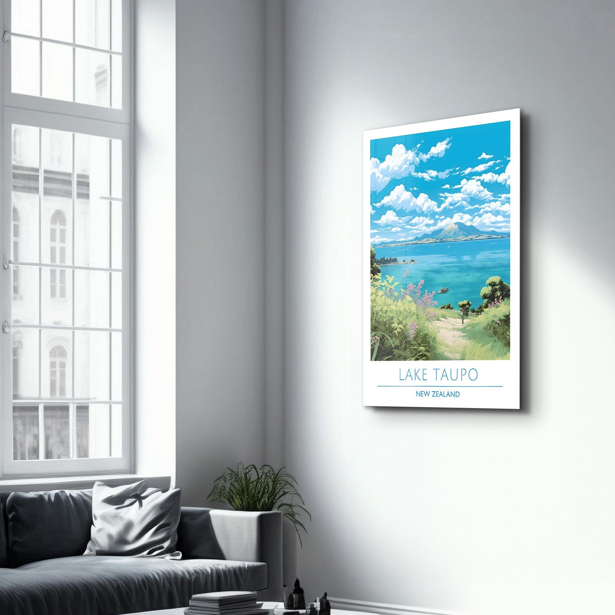 Lake Taupo New Zealand-Travel Posters | Glass Wall Art - Artdesigna