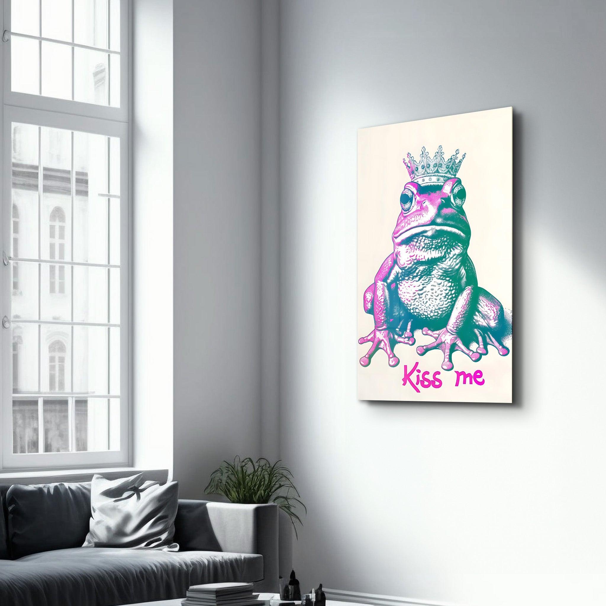 Kiss Me - Frog | Designers Collection Glass Wall Art - Artdesigna