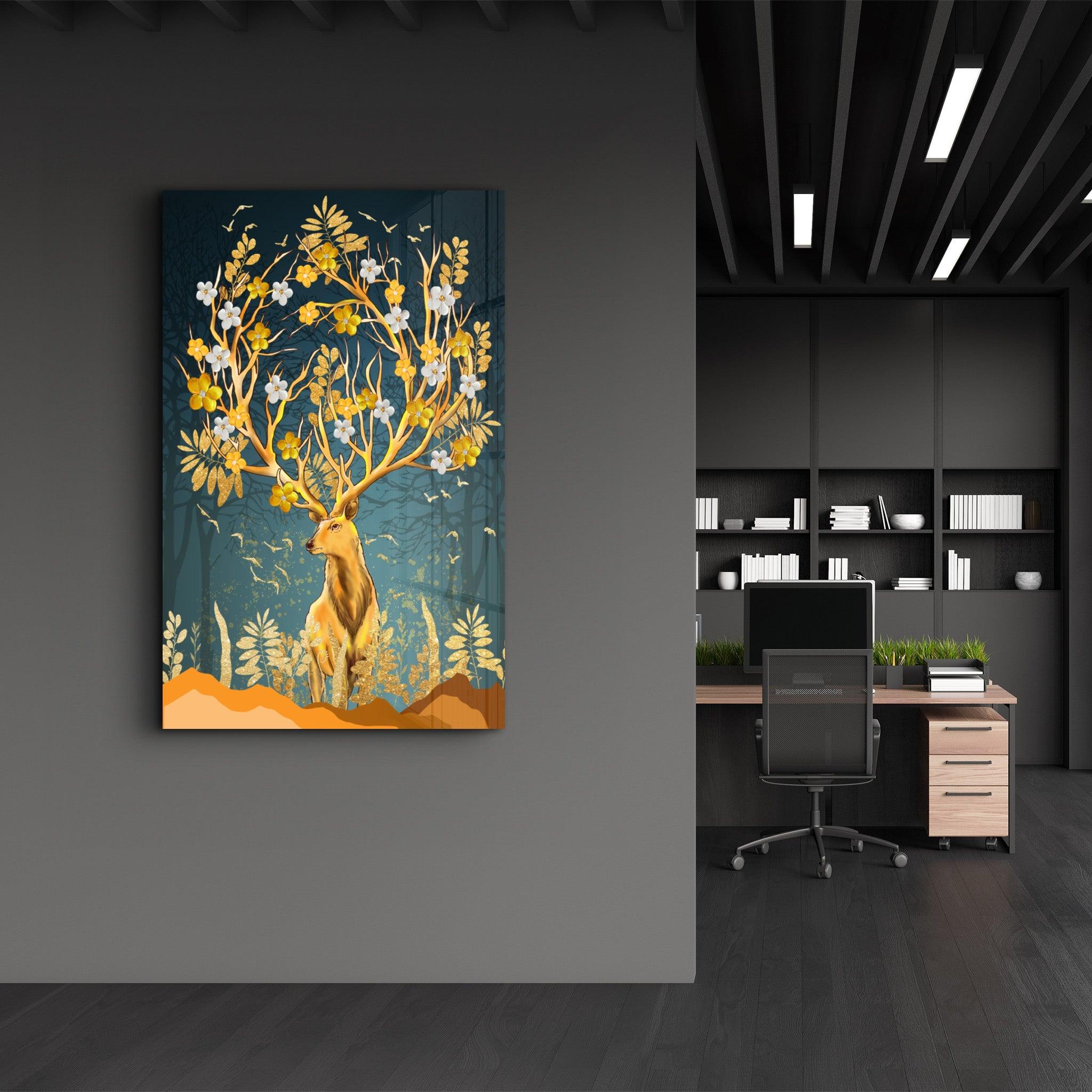 Abstract Deer & Flowers | Glass Wall Art - Artdesigna