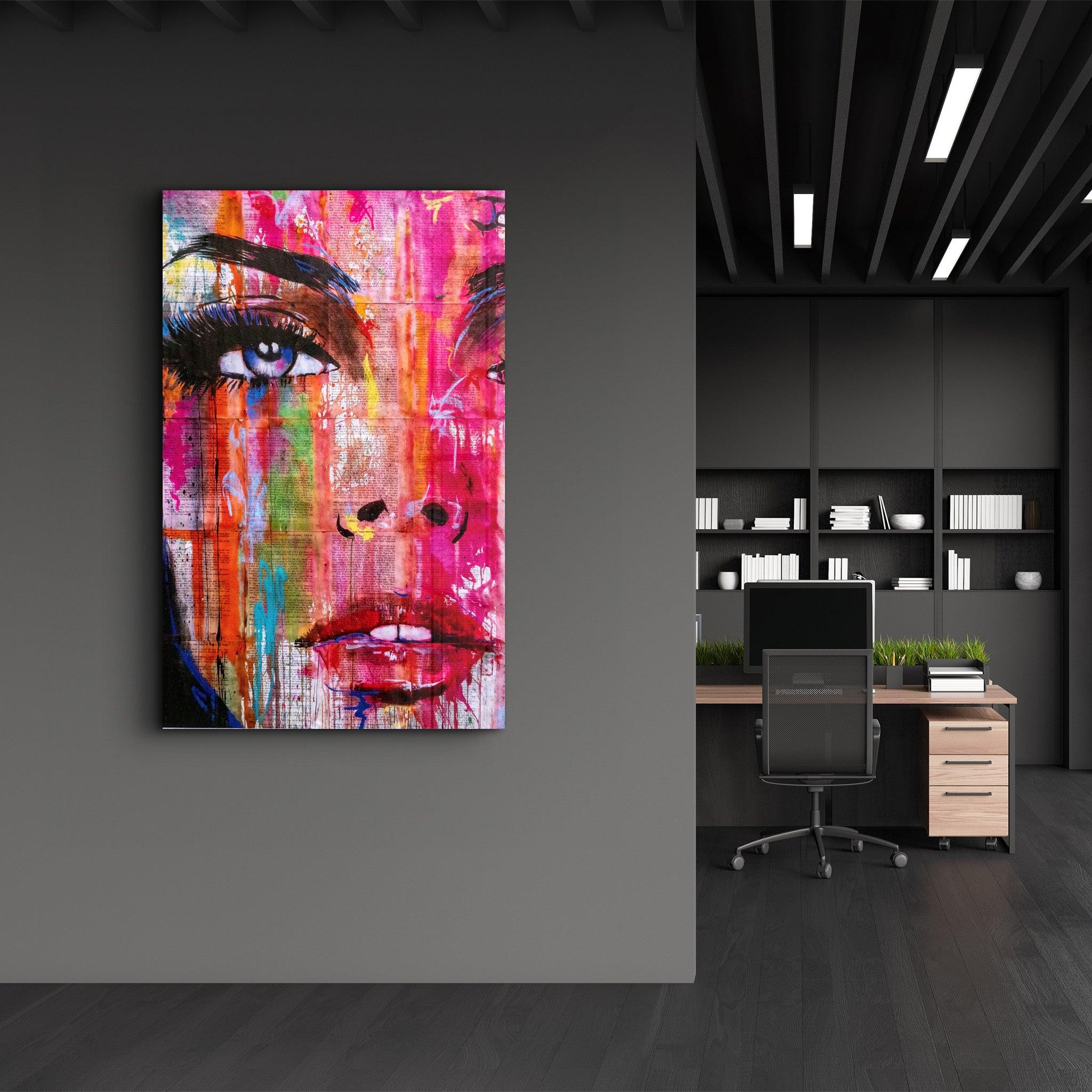 Colorful Woman Face | Glass Wall Art - Artdesigna