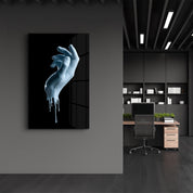 Blue Hand | Glass Wall Art - Artdesigna