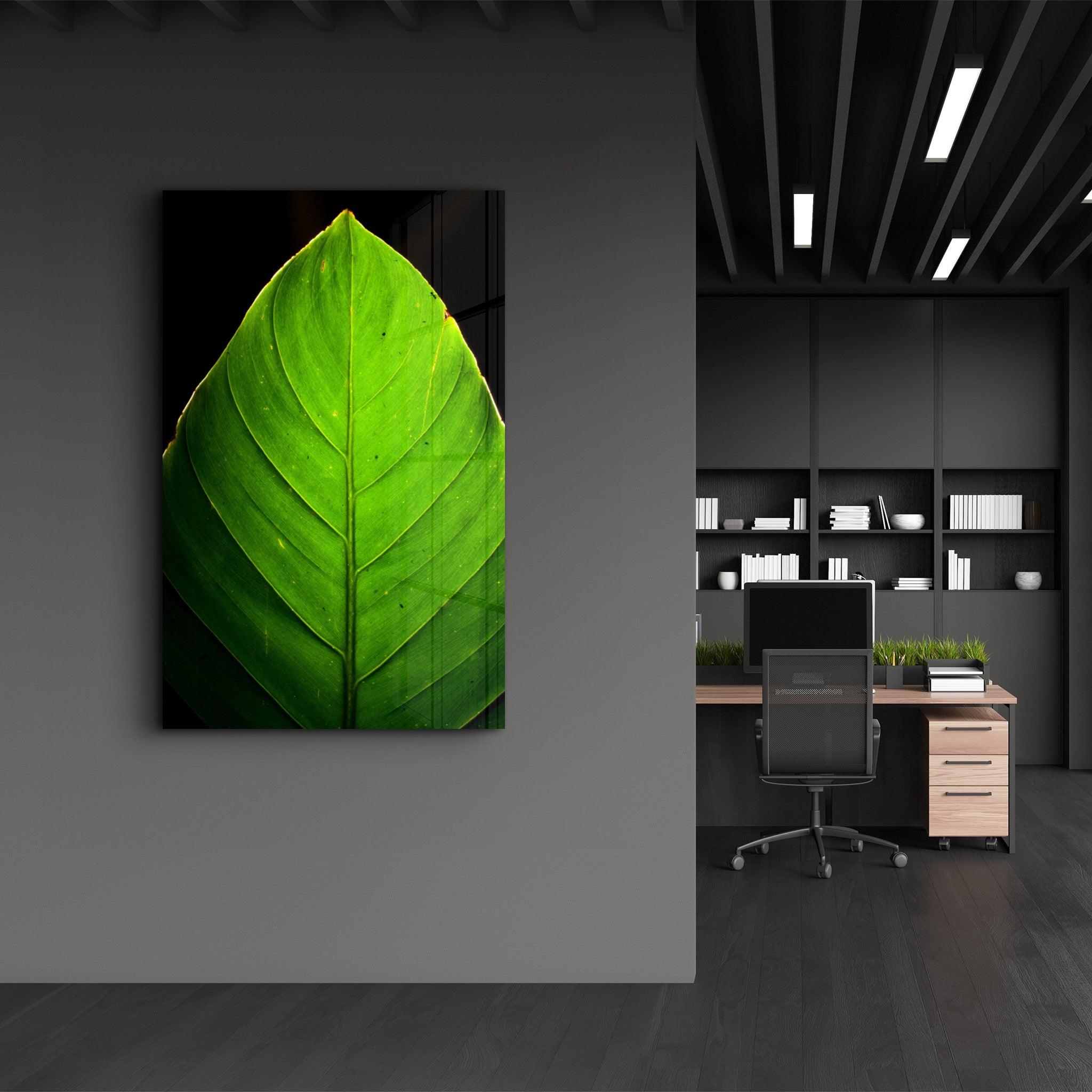 Green Leaf 1 | Glass Wall Art - Artdesigna