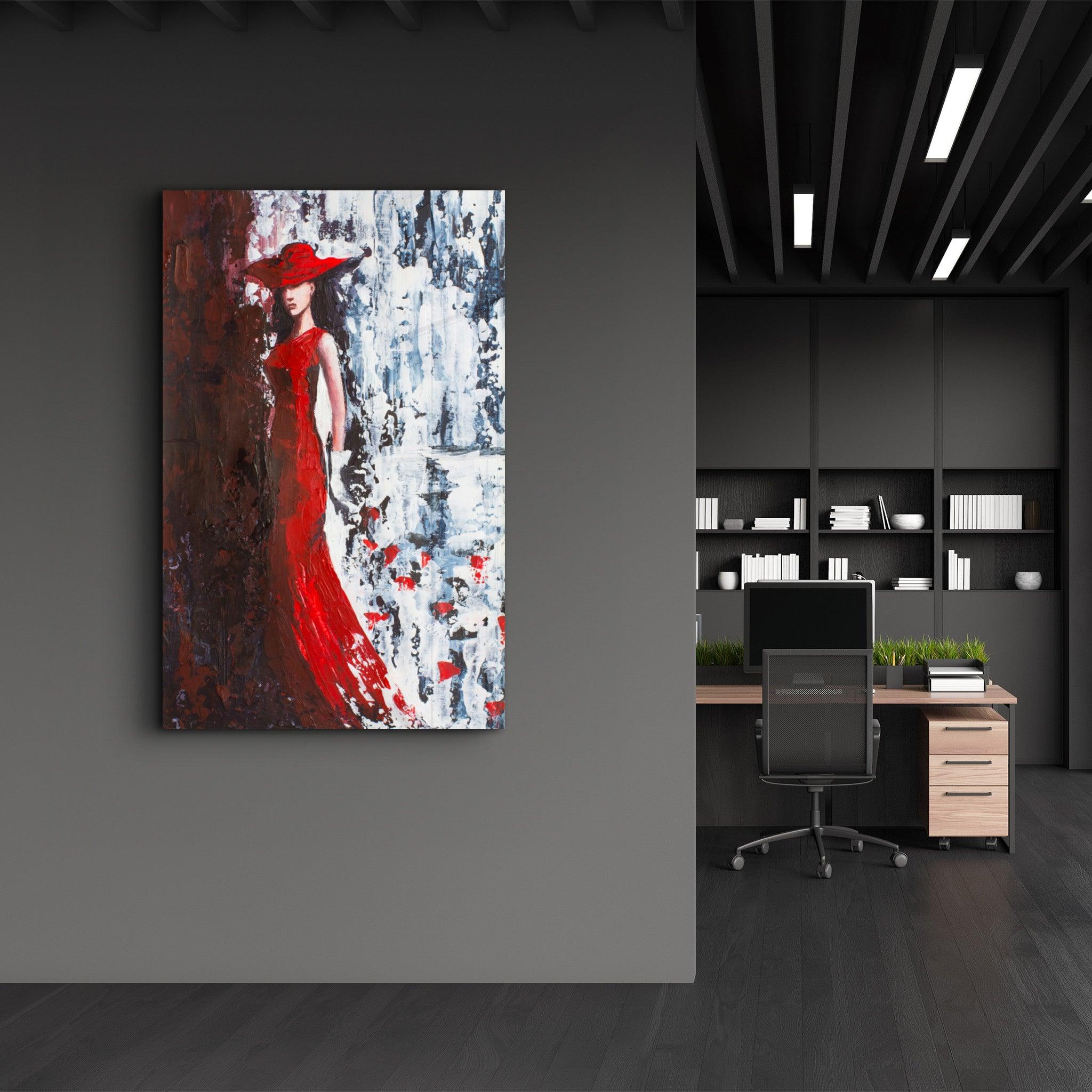 Lady in Red | Glass Wall Art - Artdesigna