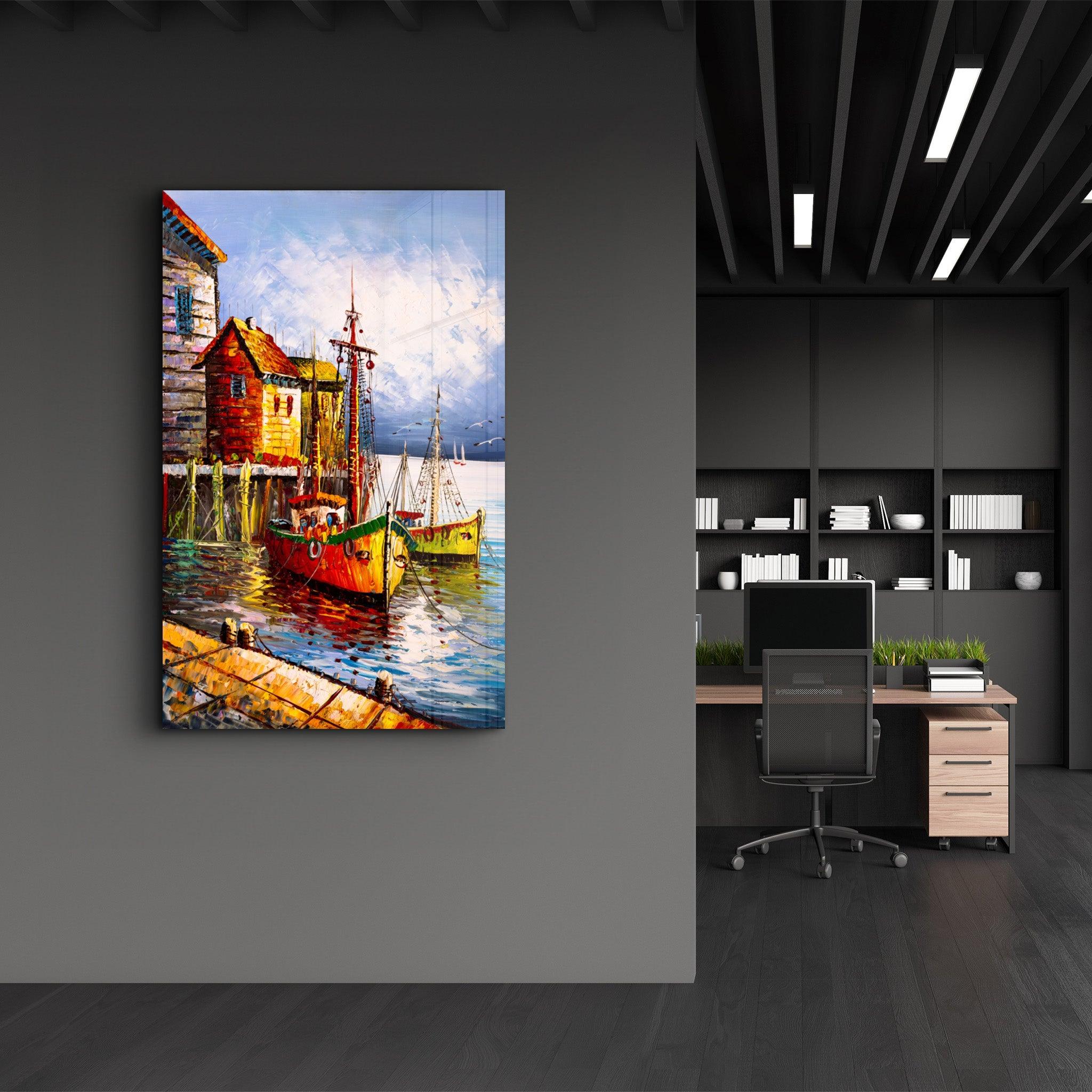 Boats and Houses | Glass Wall Art - Artdesigna