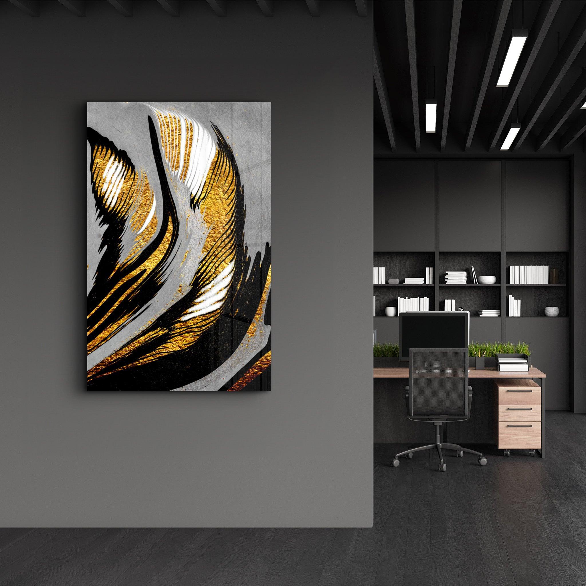 Golden Abstract 2 | Glass Wall Art - Artdesigna