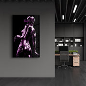 Steel Robot Girl in Purple | Designer's Collection Glass Wall Art - Artdesigna