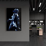 Steel Robot Girl in Blue | Designer's Collection Glass Wall Art - Artdesigna