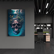 Skull in the Secret Sea | Secret World Collection Glass Wall Art - Artdesigna