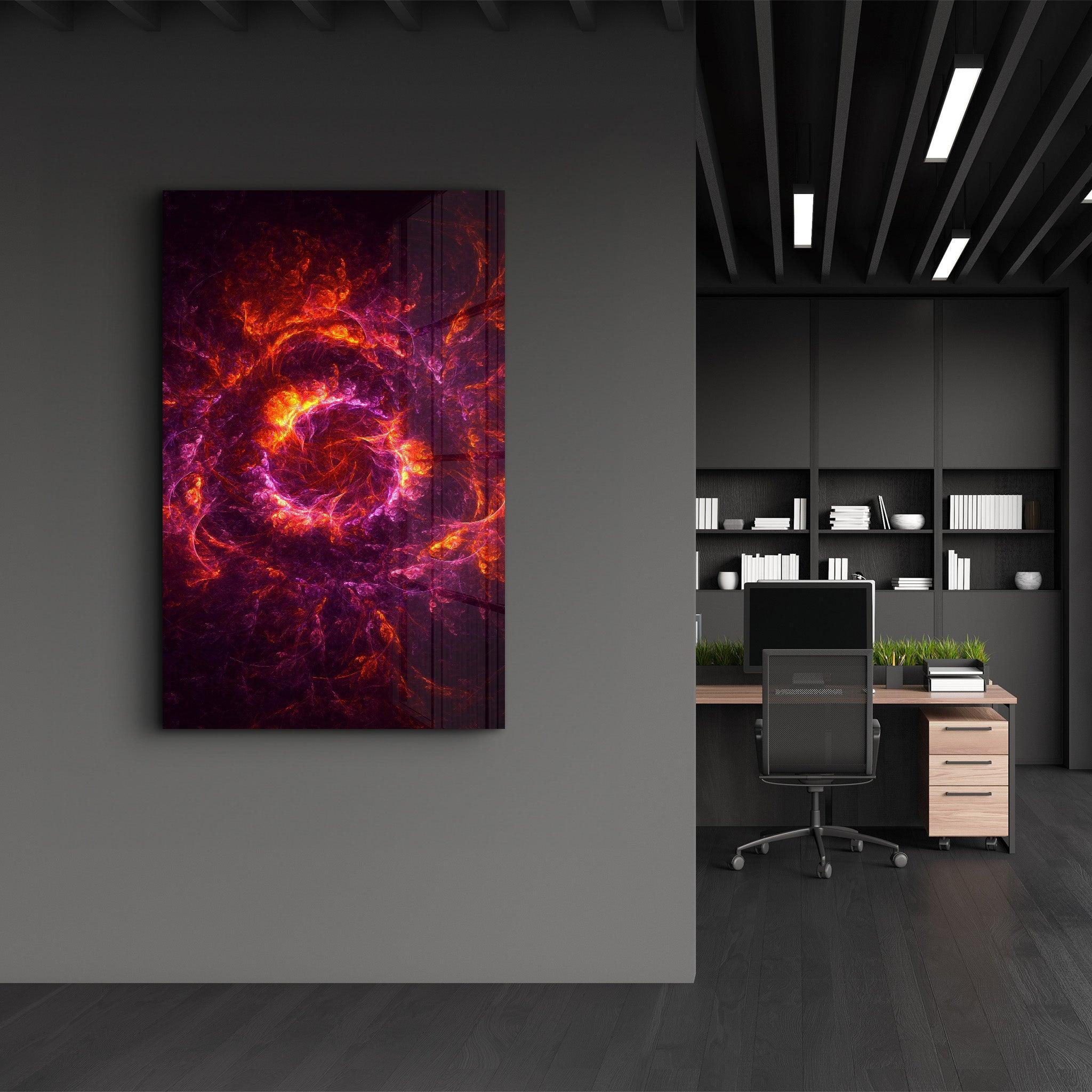 Purple & Red Flames | Glass Wall Art - Artdesigna