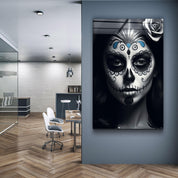 Sugar Skull Make Up | Designers Collection Glass Wall Art - Artdesigna