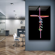 Jesus & Cross | Designers Collection Glass Wall Art - Artdesigna