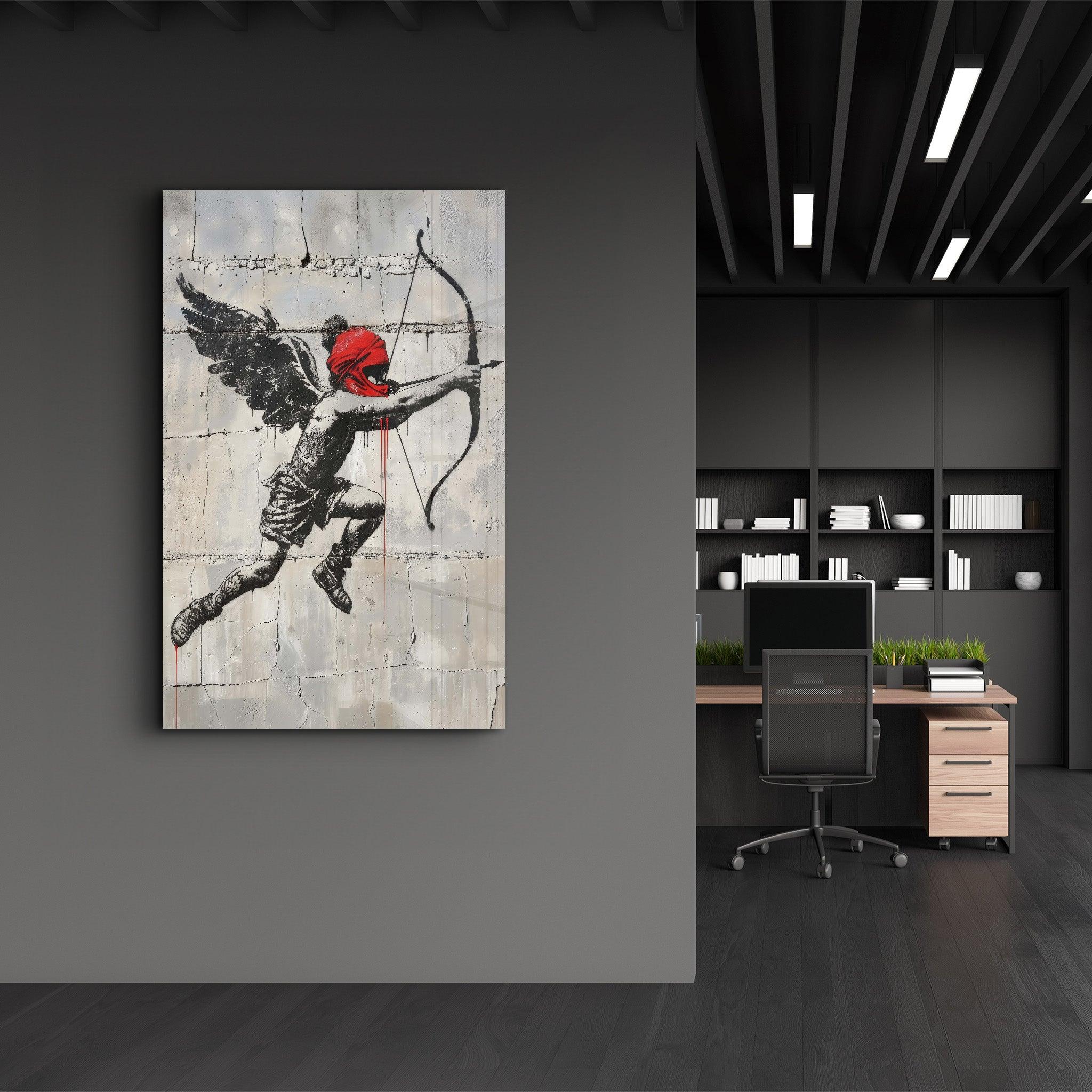 Cupid&Love Banksy Style | Designers Collection Glass Wall Art - Artdesigna